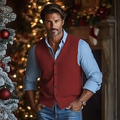 baratos suéter cardigã masculino-Homens camisolas de natal Colete de moletom Carregam Cropped De Malha Tricotar Tops regulares Bolsos Côr Sólida Decote V Elegante Vintage Casa Trabalho Roupa Primavera Outono Preto Azul M L XL