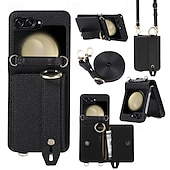 baratos Capa Samsung-telefone Capinha Para Z Virar 6 Z Flip 5 Z Flip 4 Z Flip 3 Capa traseira Com Suporte com cordão com pulseira Retro TPU Couro PU