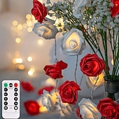 رخيصةأون يعمل بالبطاريات-سلسلة أضواء خرافية من الورود لعيد الحب مع جهاز تحكم عن بعد، مقاومة للماء تعمل بالبطارية/USB، 3 متر، 20 مصباح ليد لحفلات الزفاف والحفلات وعيد الحب وديكور العطلات