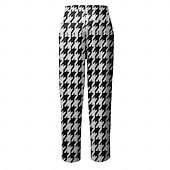 baratos Magro-Homens Houndstooth Social Cintura Média Business casual Formal Dia a Dia Zíper Bolsos Verão Primavera Outono Impressão 3D Preto e Branco