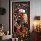 Christmas Door Decorations Door Covers Santa Claus Xmas Snow Door Tapestry Door Curtain Decoration Backdrop Indoor/Outdoor Door Banner for Front Door Farmhouse 17