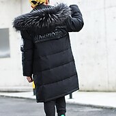 billiga Boy&amp;#39;s Downs &amp;amp; Pufferjacka-Barn Pojkar Ner Hoodiejacka Ytterkläder Bokstav Långärmad Ficka Täcka Utomhus Dagligen Grundläggande Svart Rubinrött Blå Höst Vinter 4 år +
