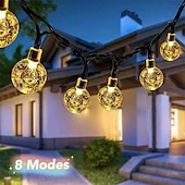 abordables Guirlandes solaires-Guirlande lumineuse solaire à LED, 10 m/20 m/30 m/50 m, lumières acryliques étanches pour l&#039;extérieur avec télécommande, plug-in pour les vacances de Noël, les fêtes,&amp;amp;décoration de jardin prise