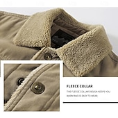 tanie Kurtki i płaszcze męskie-Męskie Kurtka Trucker Płaszcz zimowy Kurtka polarowa Kurtka Sherpa Biuro i kariera Codzienne Keep Warm Wygodne Kieszeń Zima Równina Zabytkowe Moda Klapa Niebieski Zielony Khaki Kurtki