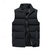 voordelige Gilets-Voor heren Winterjas Winterjack Puffervest Vest Gewatteerd vest Cardigan Casual Kamperen&amp;Wandelen Winter Zak Polyester Winddicht Warm Vrijetijdsschoenen Effen / effen kleur Opstaande boord Zwart Rood