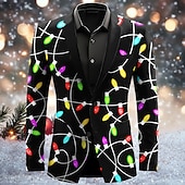 cheap Christmas Light Outerwear-Christmas Men&#039;s Christmas Light Print Blazers Artistic Casual Coat Blazer Jacket Breathable Comfortable Party Evening Daily Button 3D Print Multi Pocket Regular Fit Fall &amp; Winter Turndown Long Sleeve