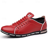 cheap Men&#039;s Sneakers-Men&#039;s Red Casual Sneakers – Stylish Faux Leather, Lace-Up Design, Comfortable Everyday Footwear