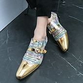 economico Semi-formale-scarpe formali da uomo con puntale in metallo dorato e dettaglio fibbia - elegante design con lacci per feste ed eventi speciali