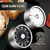 baratos Eletrodomésticos de Cozinha-Temporizador de cozinha mecânico de aço inoxidável, formato redondo, ímã, contagem regressiva de 60 minutos, relógio de cozimento, alarme, lembrete de tempo