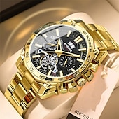 cheap Quartz Watches-BINBOND Luxury Gold Watch Men Round Japan Quartz stainless steel Waterproof Sports Automatic Date Wrist Quartz Watch B4750