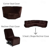 abordables Silla reclinable y con alas-Fundas para sofá reclinable seccional en forma de L, fundas para sofá de esquina, fundas elásticas de terciopelo para sofá reclinable, lavables (el sofá de esquina de 5 plazas incluye 4 fundas para