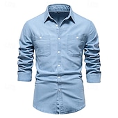 levne Pánské overshirts-Pánské Košile Košile pro volný čas Košile na knoflíky Bez vzoru Denní Dovolená Světle modrá Černá Tmavomodrá Dlouhý rukáv Límeček Jaro. Podzim. Zima. Léto Oblečení