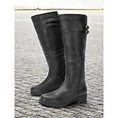 cheap Cowboy &amp; Western Boots-Women&#039;s Brown Knee-High Riding Boots with Buckle Detail - Durable Outdoor Footwear for Fall and Winter
