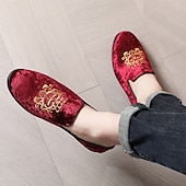 abordables Casual-Mocasines de terciopelo azul marino para hombre con bordados dorados: elegantes zapatos sin cordones para eventos formales y fiestas