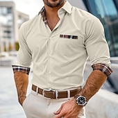 cheap Men&#039;s  Overshirts-Men&#039;s Dress Shirt Corduroy Shirt Plaid Outdoor Work Black Navy Blue Brown Khaki Long Sleeve Turndown Spring &amp;  Fall Clothing Apparel Patchwork