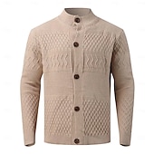 cheap Men&#039;s Cardigan Sweater-Men&#039;s Cardigan Sweater Knit Sweater Cable Knit Regular Button Up Side Pockets Solid Color Collar Fashion Classic Daily Wear Date Clothing Apparel Fall &amp; Winter Beige M L XL