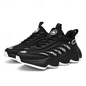 economico Sneakers da uomo-scarpe da ginnastica da uomo futuristiche con suola spessa in bianco e nero - scarpe sportive leggere e traspiranti per abbigliamento casual o da corsa