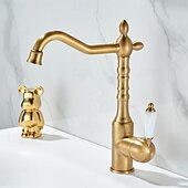 お買い得  浴室・洗面台用水栓金具-バスルーム キッチン 洗面台 シンク 蛇口 ミキサー タップ 回転式スパウト シングルハンドル 1穴 デッキマウント