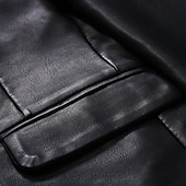 tanie Męskie klasyczne marynarki-czarna męska marynarka ze skóry pu biuro praca ulica kieszeń moda casual wiosna &amp;jesienna poliestrowa prosta kieszonka swobodna/codzienna jednorzędowa marynarka