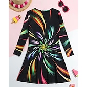 cheap 3D Shining Vision Dress-Girls&#039; 3D Graphic Dress Long Sleeve Summer Spring Vacation Daily Holiday Princess Beautiful Sweet Kids 4-12 Years Casual Dress A Line Dress Knee-length Regular Fit