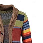 cheap Men&#039;s Cardigan Sweater-Men&#039;s Cardigan Sweater Chunky Knit Button Up Striped Shawl Lapel Knitwear Elegant Carnival Formal Clothing Apparel Drop Shoulder Fall Winter Red M L XL
