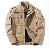 baratos jaquetas e casacos gráficos masculinos-jaqueta militar bordada de algodão masculina, jaqueta cargo com alças, manga comprida, gola alta, casaco com vários bolsos, jaqueta de caminhoneiro, estampa da bandeira dos eua, roupa tática