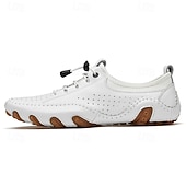 cheap Men&#039;s Sneakers-Men&#039;s White Perforated Casual Shoes with Hand-Stitched Detailing, Breathable Mesh Upper and Comfortable Slip-On Design