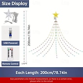 Недорогие Питание от USB-Гирлянда из 2-х метровых 200 светодиодов для рождественской елки с верхней подсветкой в виде пентаграммы, питание от USB-пульта дистанционного управления для управления внутренним и наружным декором