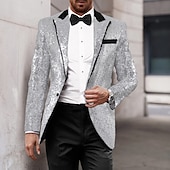 billiga festblazer-Herr Kavajjacka Smoking Lyx Glittriga Lappverk Solid färg Blazer Svart Silver Rubinrött Standardpassform Singelknäppt 1 Knapp