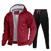 cheap Basic Tracksuits-Men's Tracksuit Sweatsuit Black Red Navy Blue Light Grey Dark Gray Hooded Color Block Drawstring 2 Piece Streetwear Cool Spring Fall Clothing Apparel Hoodies Sweatshirts