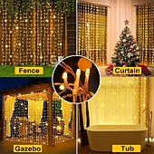 abordables Enchufe eléctrico-Luces de String Cortina 3x3M 300 LED 31V Calor Blanco 8 Modos Seguras para Decoración de Boda y Jardín