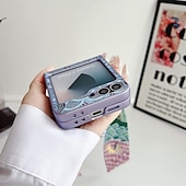 Недорогие Чехлы для Samsung-телефон Кейс для Назначение Z-флип 6 Z Flip 5 Z Flip 4 Кейс на заднюю панель со стендом с ремешком на запястье Защита от удара Ретро текстильный ТПУ