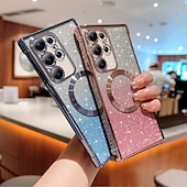 abordables Carcasas Samsung-teléfono Funda Para S24 S24 Ultra Plus S24 FE S23 S22 S21 S20 Ultra Plus FE S25 Ultra Funda Trasera Magnética Soporte de carga inalámbrica Antigolpes Retro Enchapado