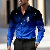 お買い得  クリスマスツリーの衣装-クリスマス 男性用 クリスマスツリー シャツ ドレスシャツ ボタンアップシャツ 長袖 カジュアル パーティーイブニングウェア 日常 秋 冬 春夏 シャツカラー ボタンアップ 3Dプリント ライトブルー バイオレット ルビーレッド ブルー グリーン