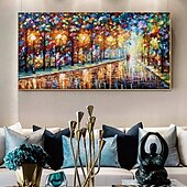 preiswerte Landschaftsgemälde-handgemaltes Straßenlandschaftsgemälde, handgemachtes Pattle Knife, abstraktes Regen-Tag-Nacht-Gemälde, Wandkunst, extragroße Wandkunst, strukturiertes abstraktes Ölgemälde auf Leinwand, handgemaltes