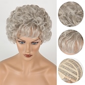 abordables perruque plus âgée-perruques courtes bouclées argentées pour femmes blanches cheveux synthétiques naturels résistants à la chaleur vieilles dames cosplay quotidien perruques complètes