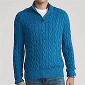 preiswerte Herrenpullover-Herren Pullover Pullover mit Viertelreißverschluss Strickpullover Gerippt Stricken Standard Strick Glatt Troyer Halber Reißverschluss Modisch Brautkleider schlicht Freizeitskleidung Verabredung