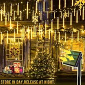 abordables Funciona con energía solar-1 luz solar de lluvia de meteoritos, 30 cm, 8 tubos, 192 ledes, luces para aleros de árbol de Navidad para decoración de árboles de Navidad y jardines