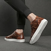 tanie Tenisówki i trampki męskie-męskie brązowe trampki ze skóry ekologicznej ze wzorem krokodyla, sznurowane, z wygodną białą podeszwą, idealne na co dzień, na co dzień i w stylowy sposób