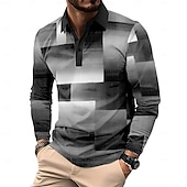 billiga Color Block Polo för män-Herr Rutig Pikétröjor Golf pikétröjor Långärmad Polotröjor Krage Business Casual Formell Semester Vardag Friluftskläder Knappar 3D-utskrift Vår Höst vinter Svart Gul Rubinrött