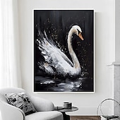 abordables Peintures animaux-peinture à l&#039;huile animale abstraite faite à la main peintures de cygne blanc sur toile peinture acrylique richement texturée faite à la main art mural moderne œuvre d&#039;art peinte à la main pour