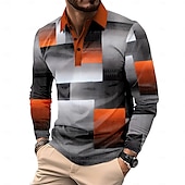 billiga Color Block Polo för män-Herr Rutig Pikétröjor Golf pikétröjor Långärmad Polotröjor Krage Business Casual Formell Semester Vardag Friluftskläder Knappar 3D-utskrift Vår Höst vinter Svart Gul Rubinrött