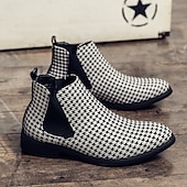 billiga Chelsea stövlar-chelseaboots för män i houndstooth-mönster – klassiska slip-on ankelboots med elastiska sidopaneler för formella och vardagliga tillfällen