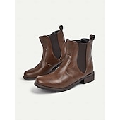 levne Boty Chelsea-dámské vintage hnědé kotníkové boty z umělé kůže chelsea s elastickými bočními panely – ležérní slip-on styl pro podzimní a zimní outfity