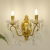 baratos Candeeiros de Parede de interior-arandelas de parede de prisma de cristal vintage latão dupla luminária de parede luminárias iluminação decoração de parede arandelas de cobre 110-240v 5w