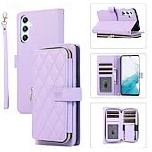 cheap Samsung Cases-Phone Case For S24 Ultra S24 Plus S24 S24 FE S23 S22 S21 S20 Ultra Plus FE A55 A35 A25 A15 5G A54 A34 A14 A73 A53 A33 A23 A13 A72 A52 A32 A22 A12 A51 Flip Cover with Stand Holder Zipper with Wrist