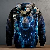 abordables sweats à capuche 3d pour hommes-Homme Motif Léopard Sweat à capuche Sweats à Capuche Sweat-shirt Sweat à capuche manche longue Sweat à capuche Capuche Mode 3D effet Vacances Voyage Vêtement de rue Jaune Rouge Zippé Poche Cordon