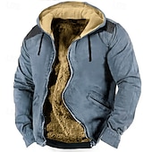 cheap Fleece Sweatshirts-Men&#039;s Zip Up Hoodie Full Zip Hoodie Fuzzy Sherpa Fleece Jacket Fleece Hoodie Blue Brown Green Khaki Hooded Plain Zip Up Zipper Pocket Sports &amp; Outdoor Daily Weekend Polyester Vintage Cool Casual Fall