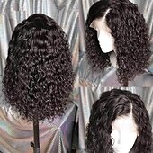 economico Parrucche lace front capelli veri-parrucca corta bob 13x4 con onda d&#039;acqua parrucca frontale in pizzo trasparente parrucca di capelli umani densità 150% con capelli per bambini