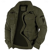 Men's Cotton Embroidered Military Jacket Cargo Jacket with Shoulder Straps Long Sleeve Standing Collar Multi-Pockets Coat Trucker Jacket Faith Letter Print Tactical Outerwear 10
